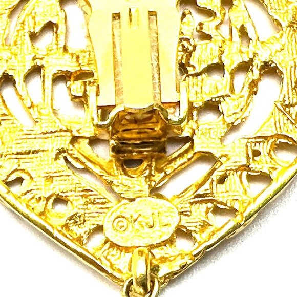 Vintage Kenneth Jay Lane Ornate Gold Clip-on Earrings — KJL Couture Collection - Picture 4 of 9